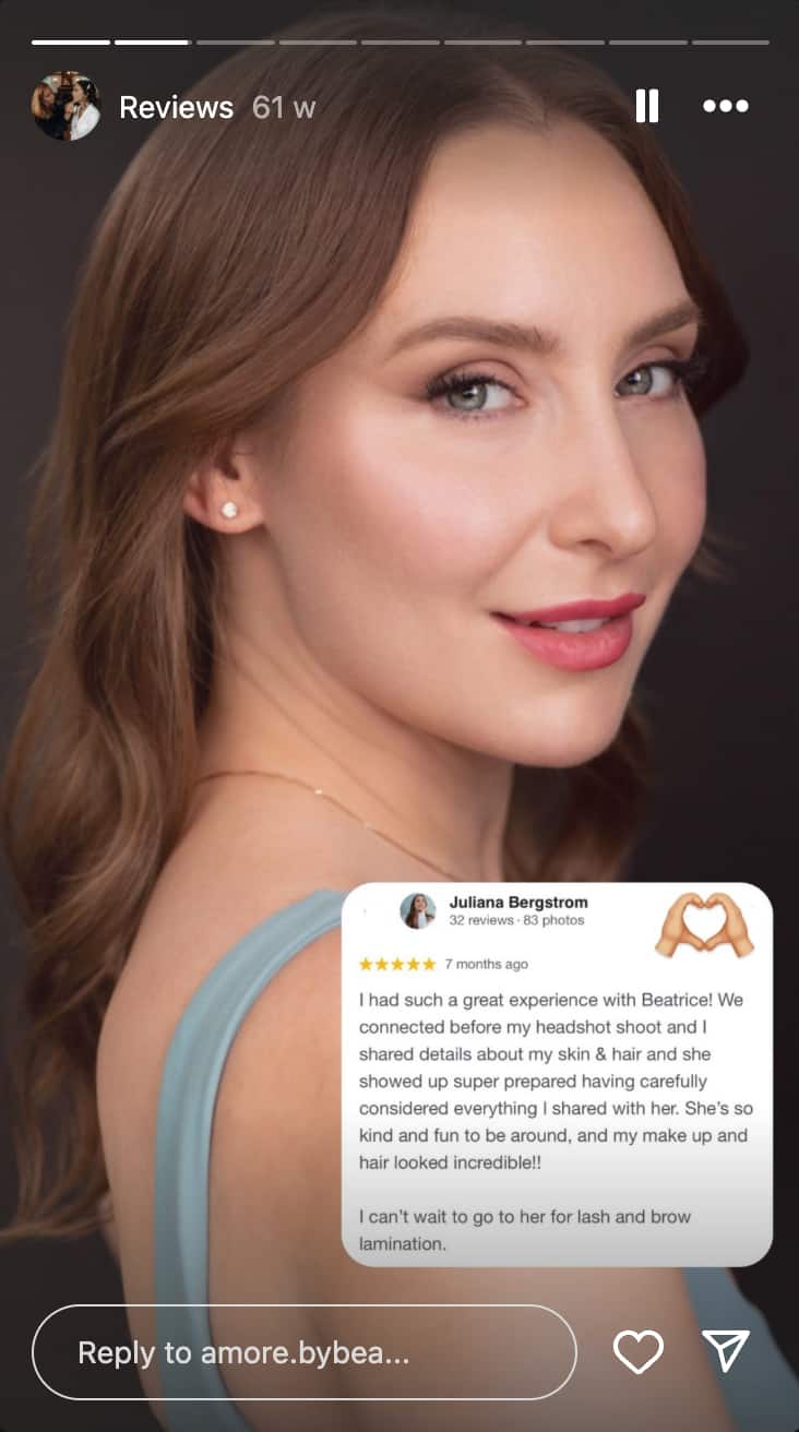 Example of Amore by Bea Customer Review IG story ad idea